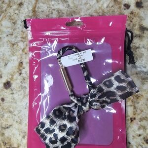 Leopard Print Bow Hair Tie with Rose Gold Accent - Pink/Beige